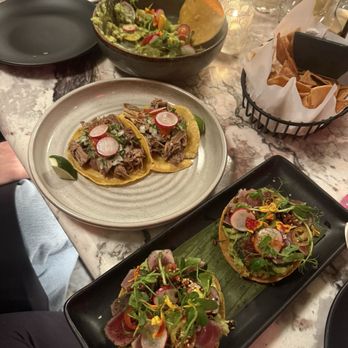 Lolita signature dishes Guacamole Y Salsa De La CasaPollo EnchiladasAl PastorShort Rib Birria